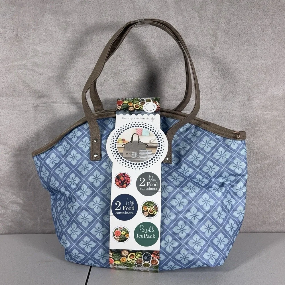 Eco One Insulated Lunch Tote Set Blue Bag Food Containers Ice Pack Travel Work